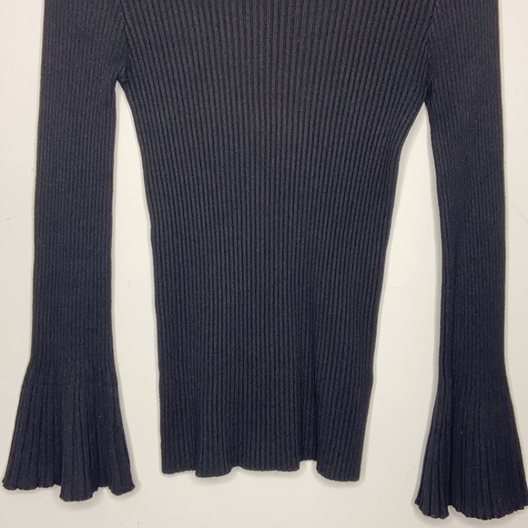 Black Ribbed Long Bell/Flare Sleeve Top - Picture 3 of 9